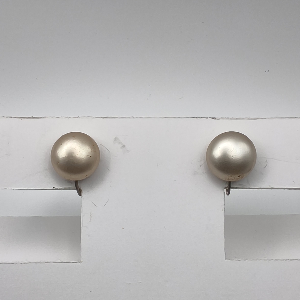 Vintage Sterling Silver & Faux Pearl Button Screw Back Earrings